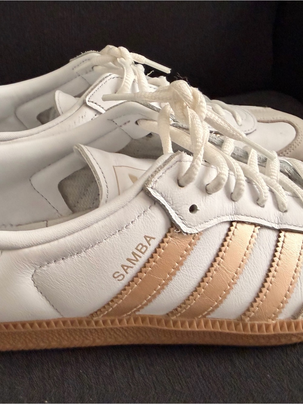 adidas Samba White Sneakers with Beige/Gold Stripes